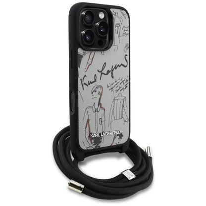 MagSafe Hülle für Apple iPhone 16 Pro Max, Karl Lagerfeld, Saffiano Crossbody, Grau