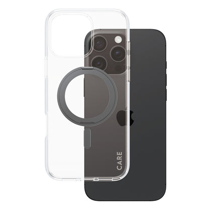 MagSafe Case for Apple iPhone 16 Pro Max, PanzerGlass, Care Feature Kickstand, Black Transparent
