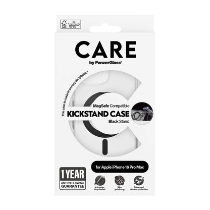 MagSafe Case for Apple iPhone 16 Pro Max, PanzerGlass, Care Feature Kickstand, Black Transparent