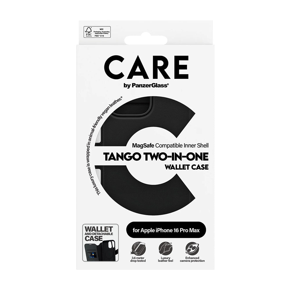MagSafe Case for Apple iPhone 16 Pro Max, PanzerGlass, Care Feature Tango Two-in-One, Black