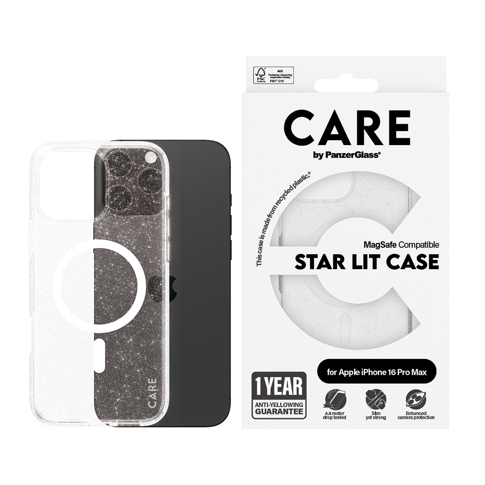 MagSafe Hülle für Apple iPhone 16 Pro Max, PanzerGlass, Care Urban Combat Star Lit, Transparent Weiß