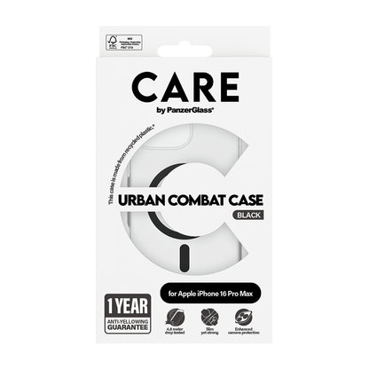 MagSafe Case for Apple iPhone 16 Pro Max, PanzerGlass, Urban Combat Care, Black Transparent
