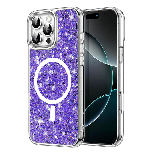 MagSafe-Hülle für Apple iPhone 16 Pro Max, Techsuit, Glitzernd, Lila