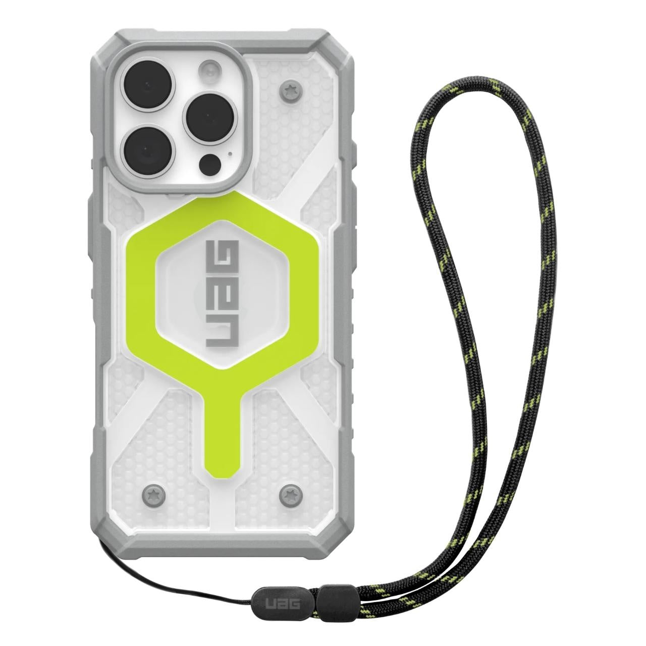 MagSafe-Hülle für Apple iPhone 16 Pro Max, Urban Armor Gear, Pathfinder Clear mit Lanyard, Grün