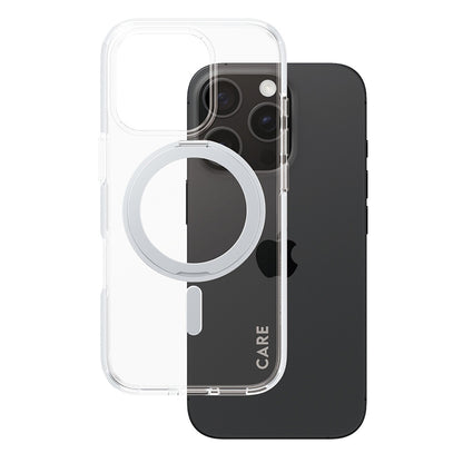 MagSafe Case for Apple iPhone 16 Pro, PanzerGlass, Care Feature Kickstand, Silver Transparent