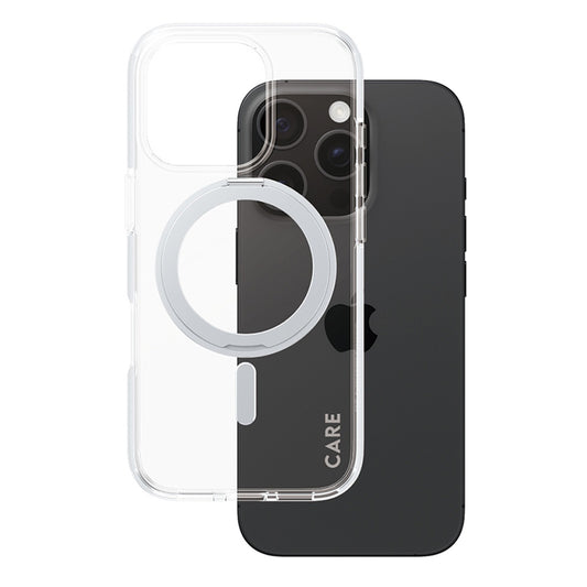 MagSafe Case for Apple iPhone 16 Pro, PanzerGlass, Care Feature Kickstand, Silver Transparent