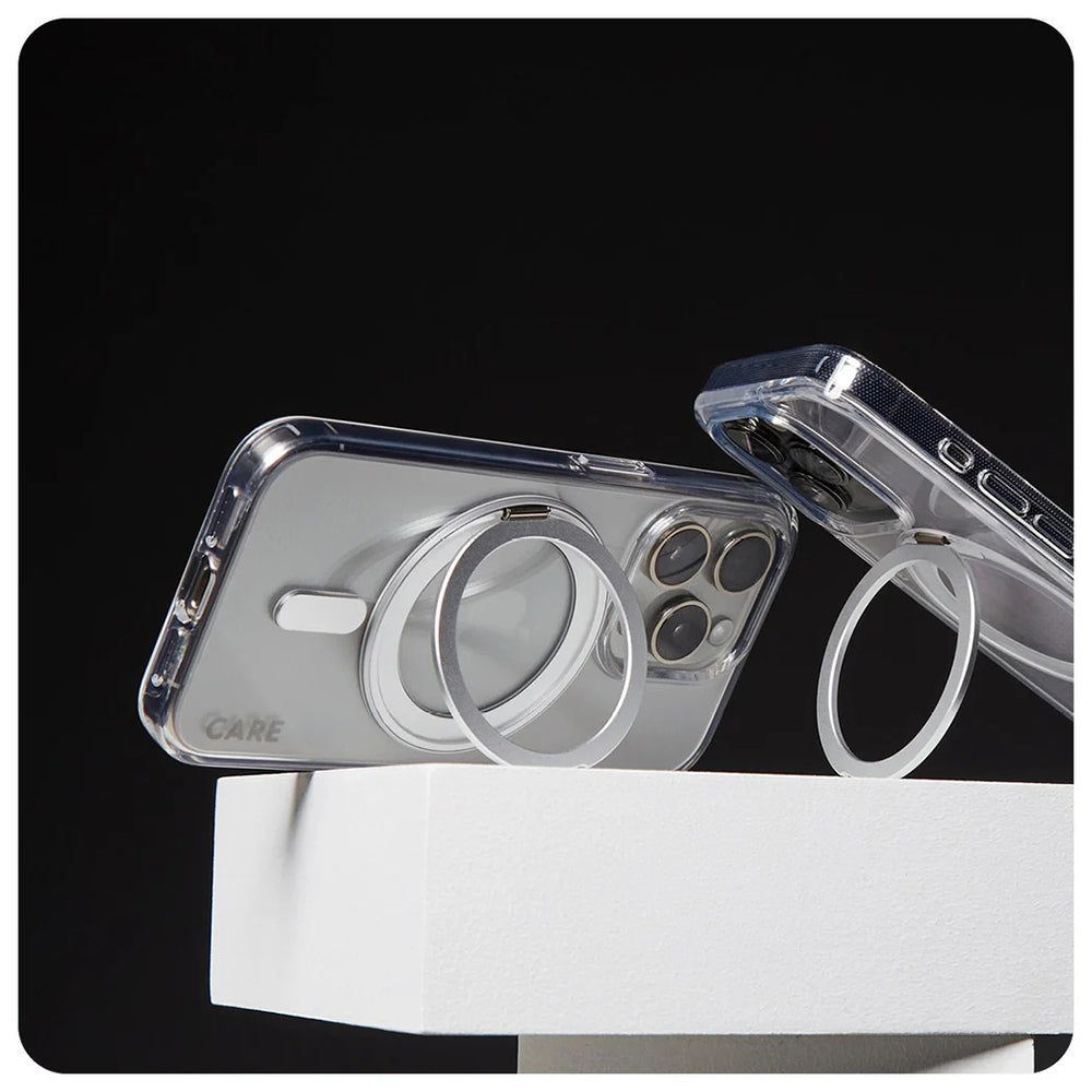 MagSafe Case for Apple iPhone 16 Pro, PanzerGlass, Care Feature Kickstand, Silver Transparent