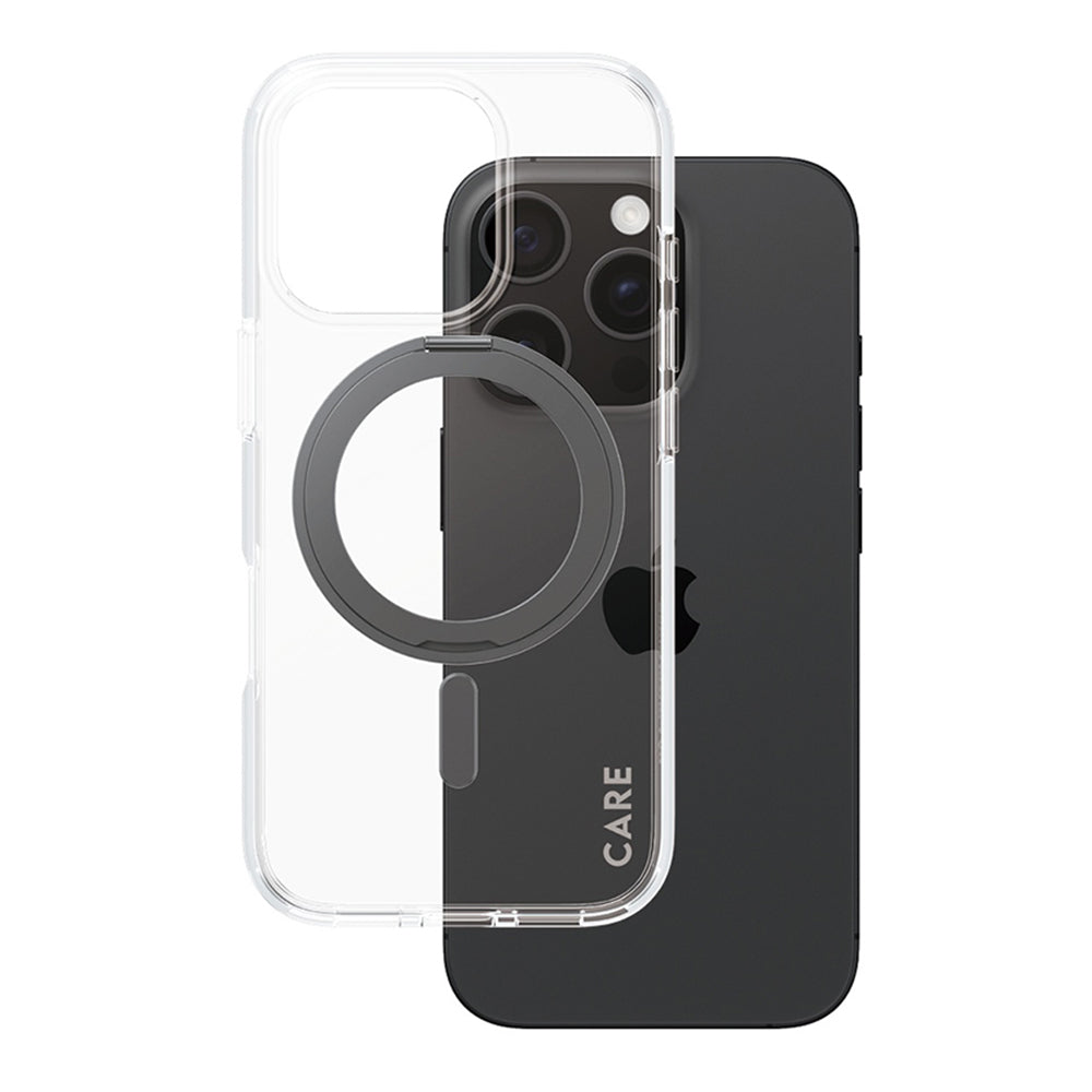 MagSafe Case for Apple iPhone 16 Pro, PanzerGlass, Care Feature Kickstand, Black Transparent