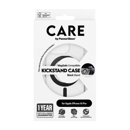 MagSafe Case for Apple iPhone 16 Pro, PanzerGlass, Care Feature Kickstand, Black Transparent