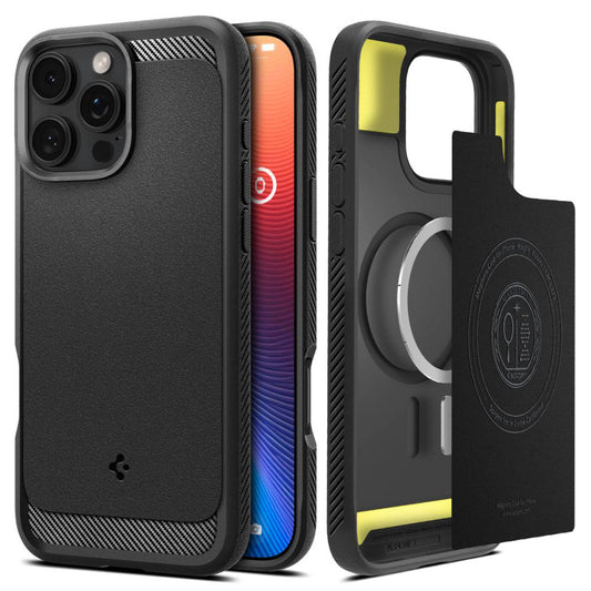 MagSafe Hülle für Apple iPhone 16 Pro, Spigen, Rugged Armor, Mattschwarz ACS08115