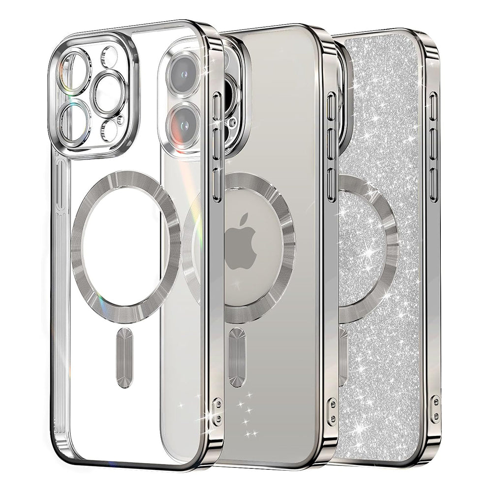 MagSafe-Hülle für Apple iPhone 16 Pro, Techsuit, Luxury Glitter, Silber