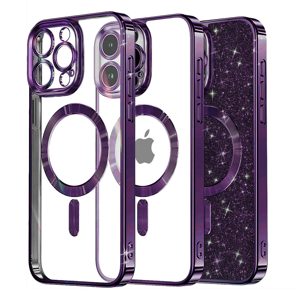 MagSafe-Hülle für Apple iPhone 16 Pro, Techsuit, Luxury Glitter, Dunkellila