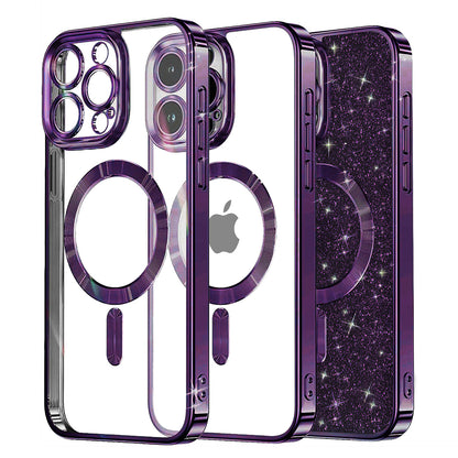 MagSafe-Hülle für Apple iPhone 16 Pro, Techsuit, Luxury Glitter, Dunkellila