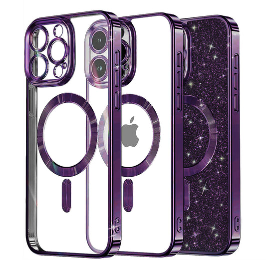 MagSafe-Hülle für Apple iPhone 16 Pro, Techsuit, Luxury Glitter, Dunkellila