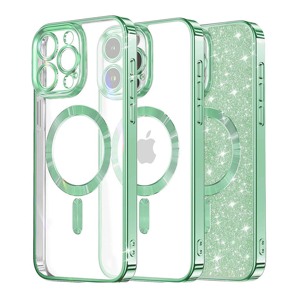 MagSafe-Hülle für Apple iPhone 16 Pro, Techsuit, Luxury Glitter, Hellgrün