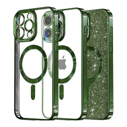 MagSafe Case for Apple iPhone 16 Pro, Techsuit, Luxury Glitter, Dark Green