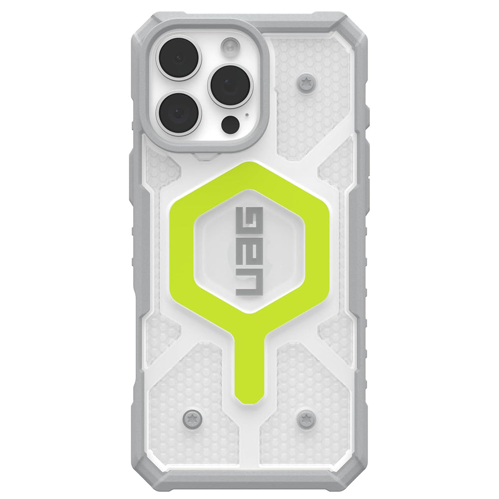 MagSafe-Hülle für Apple iPhone 16 Pro, Urban Armor Gear, Pathfinder Clear mit Lanyard, Grün