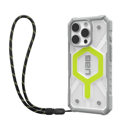 MagSafe-Hülle für Apple iPhone 16 Pro, Urban Armor Gear, Pathfinder Clear mit Lanyard, Grün