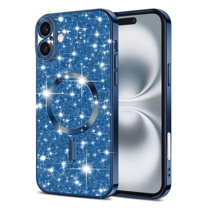 MagSafe Case for Apple iPhone 16, Techsuit, Luxury Glitter, Dark Blue