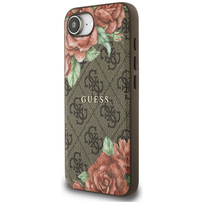 MagSafe Case for Apple iPhone 16e, Guess, 4G Flowers Print, Brown