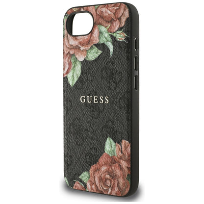 MagSafe Hülle für Apple iPhone 16e, Guess, 4G Flowers Print, Schwarz