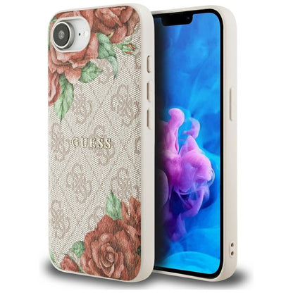 MagSafe Hülle für Apple iPhone 16e, Guess, 4G Flowers Print, Rosa