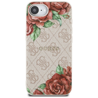 MagSafe Hülle für Apple iPhone 16e, Guess, 4G Flowers Print, Rosa