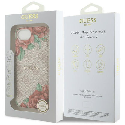 MagSafe Hülle für Apple iPhone 16e, Guess, 4G Flowers Print, Rosa