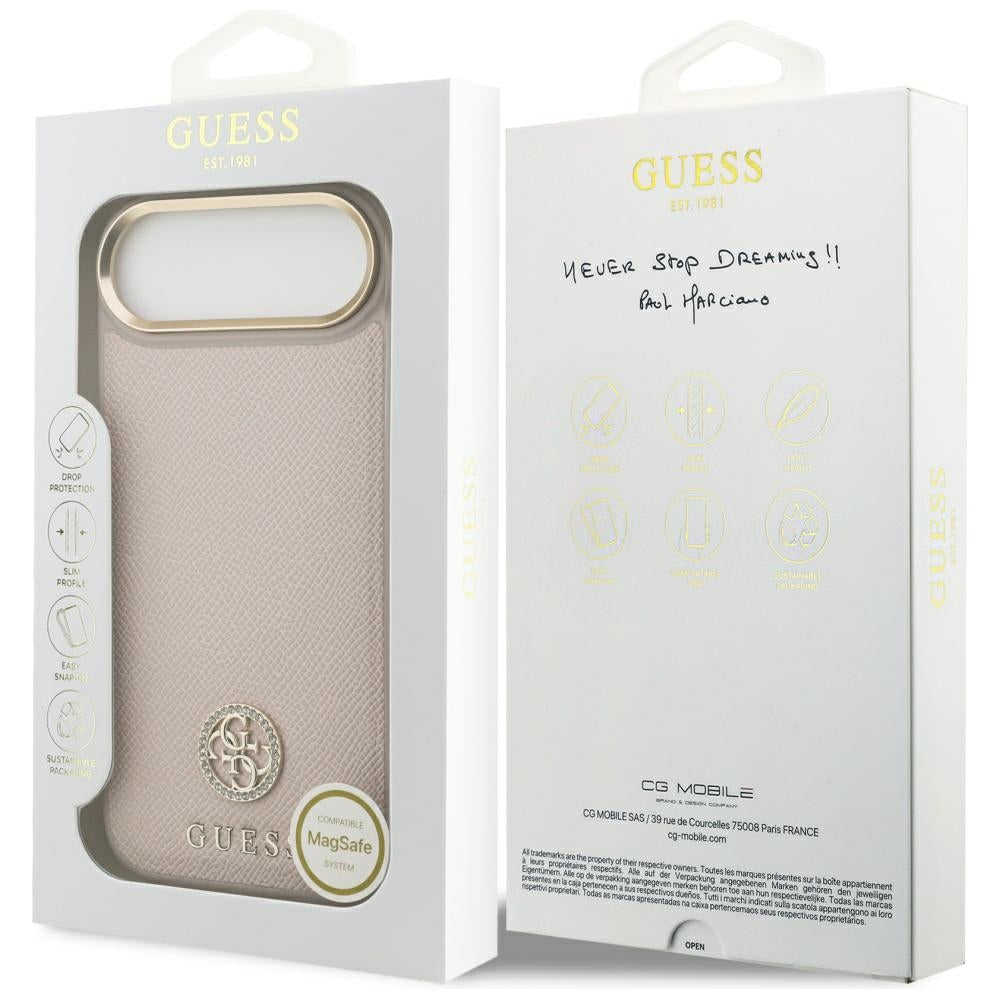 MagSafe Hülle für Apple iPhone 17 Air, Guess, Grained Strass Logo, Rosa