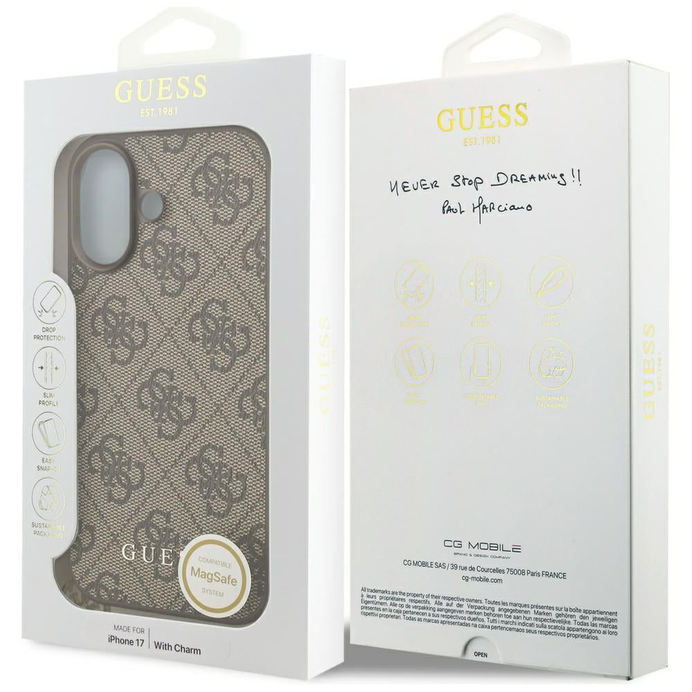 MagSafe Hülle für Apple iPhone 17, Guess, 4G Charm Cradle, Braun