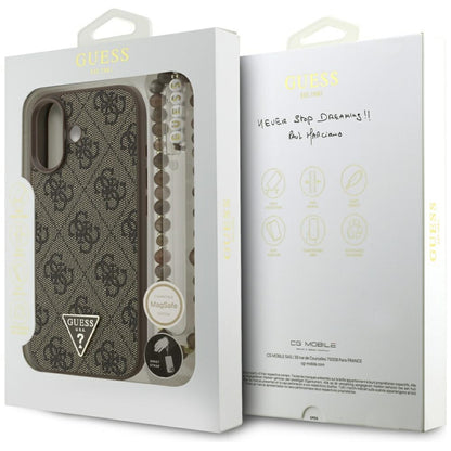 MagSafe Hülle für Apple iPhone 17, Guess, 4G Triangle Logo Cord Strap, Braun