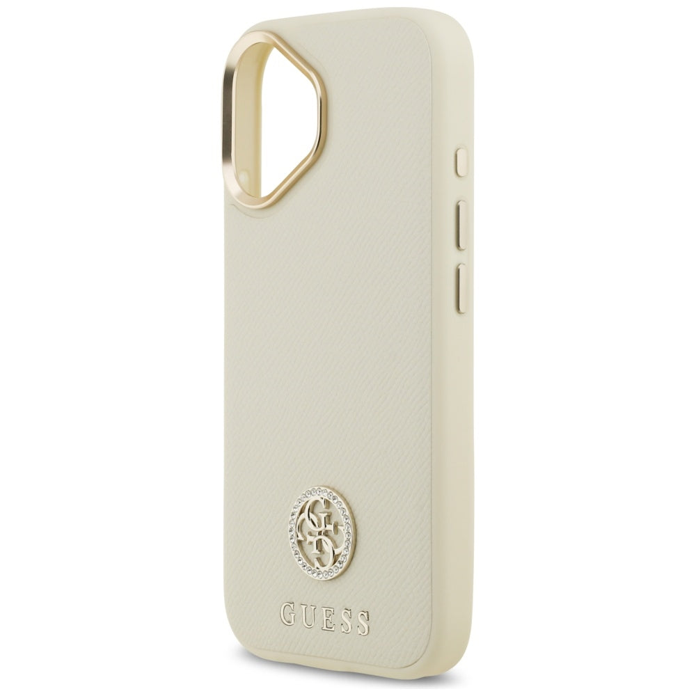 MagSafe Hülle für Apple iPhone 17, Guess, Grained Strass Logo, Beige