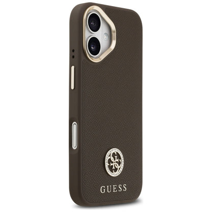MagSafe Hülle für Apple iPhone 17, Guess, Grained Strass Logo, Braun