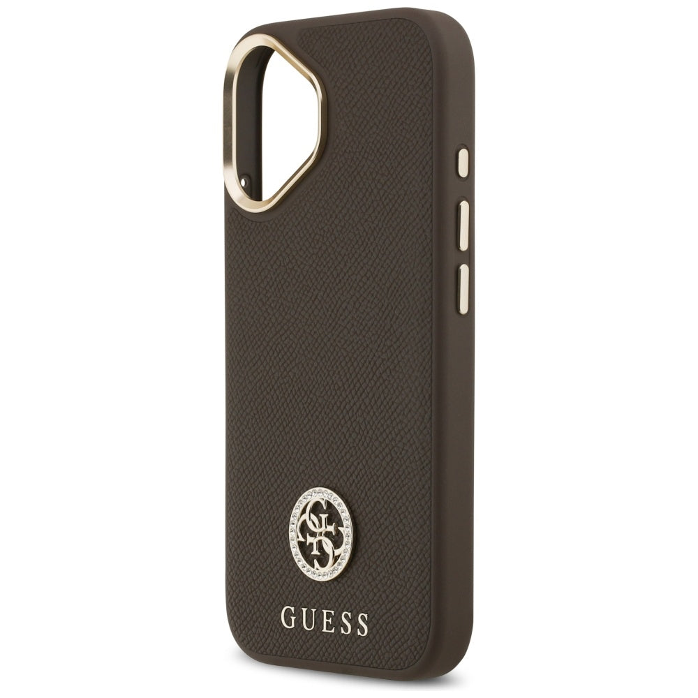 MagSafe Hülle für Apple iPhone 17, Guess, Grained Strass Logo, Braun