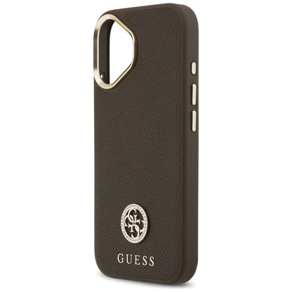 MagSafe Hülle für Apple iPhone 17, Guess, Grained Strass Logo, Braun