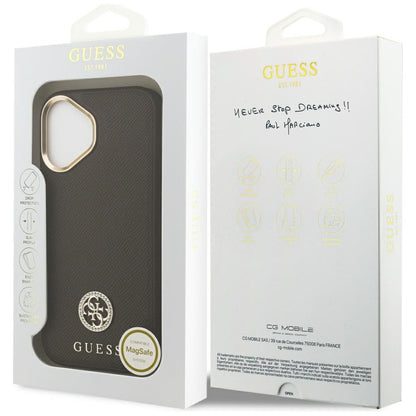 MagSafe Hülle für Apple iPhone 17, Guess, Grained Strass Logo, Braun