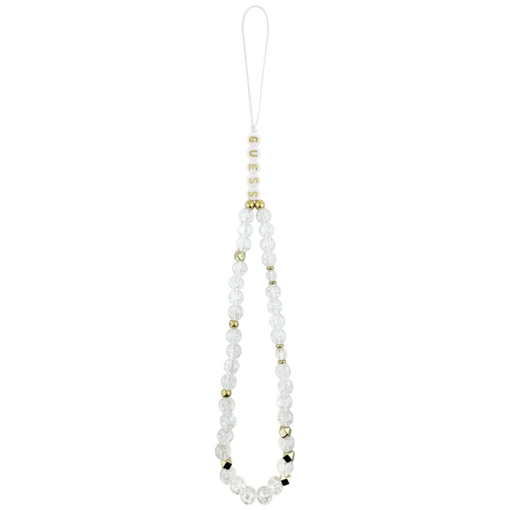 MagSafe Hülle für Apple iPhone 17, Guess, IML Flowers with Pearl Strap, Weiß