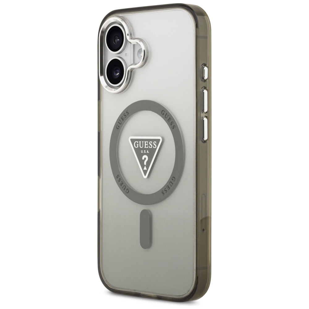 MagSafe Case for Apple iPhone 17, Guess, IML Gradient Triangle Logo, Silver Khaki