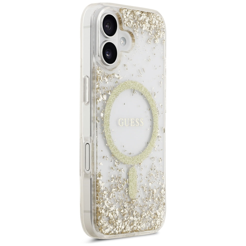 MagSafe Hülle für Apple iPhone 17, Guess, Resin Bottom Glitter, Gold