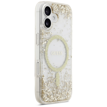 MagSafe Hülle für Apple iPhone 17, Guess, Resin Bottom Glitter, Gold