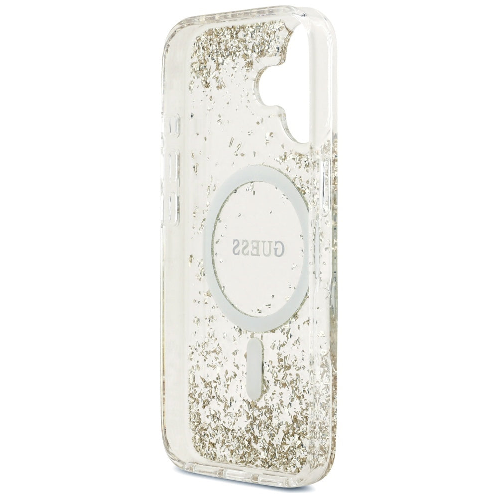 MagSafe Hülle für Apple iPhone 17, Guess, Resin Bottom Glitter, Gold