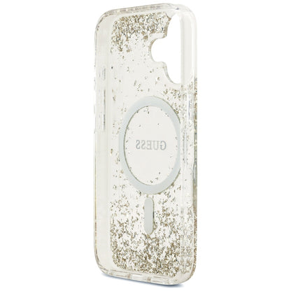 MagSafe Hülle für Apple iPhone 17, Guess, Resin Bottom Glitter, Gold