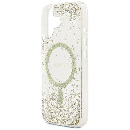 MagSafe Hülle für Apple iPhone 17, Guess, Resin Bottom Glitter, Gold