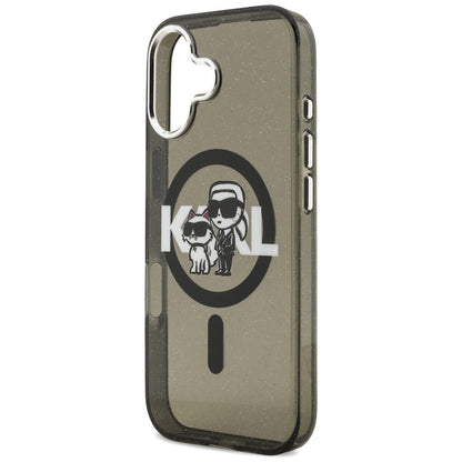 MagSafe Hülle für Apple iPhone 17, Karl Lagerfeld, IML Sketch Logo Glitter Karl & Choupette, Schwarz