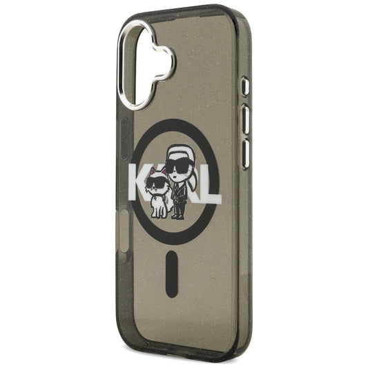 MagSafe Hülle für Apple iPhone 17, Karl Lagerfeld, IML Sketch Logo Glitter Karl & Choupette, Schwarz