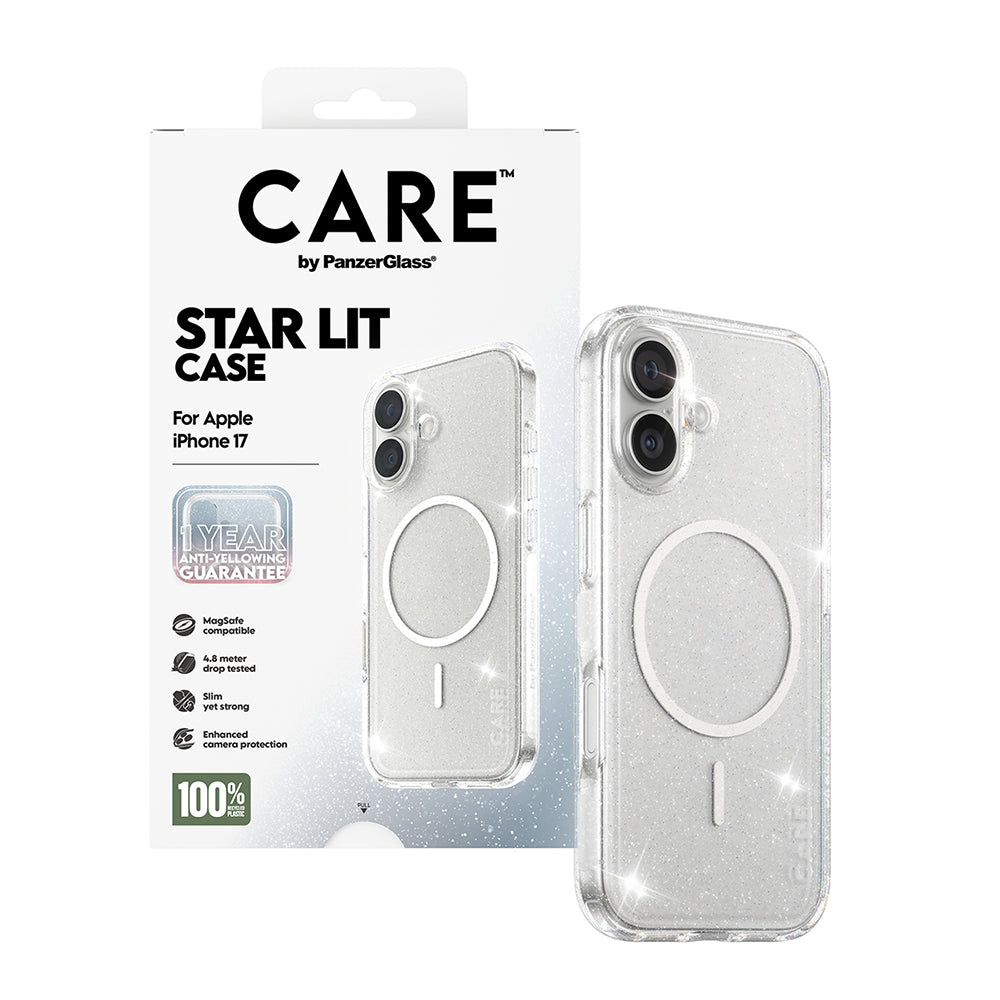 MagSafe Hülle für Apple iPhone 17, PanzerGlass, Care Urban Explorer Star Lit, Transparent Weiß
