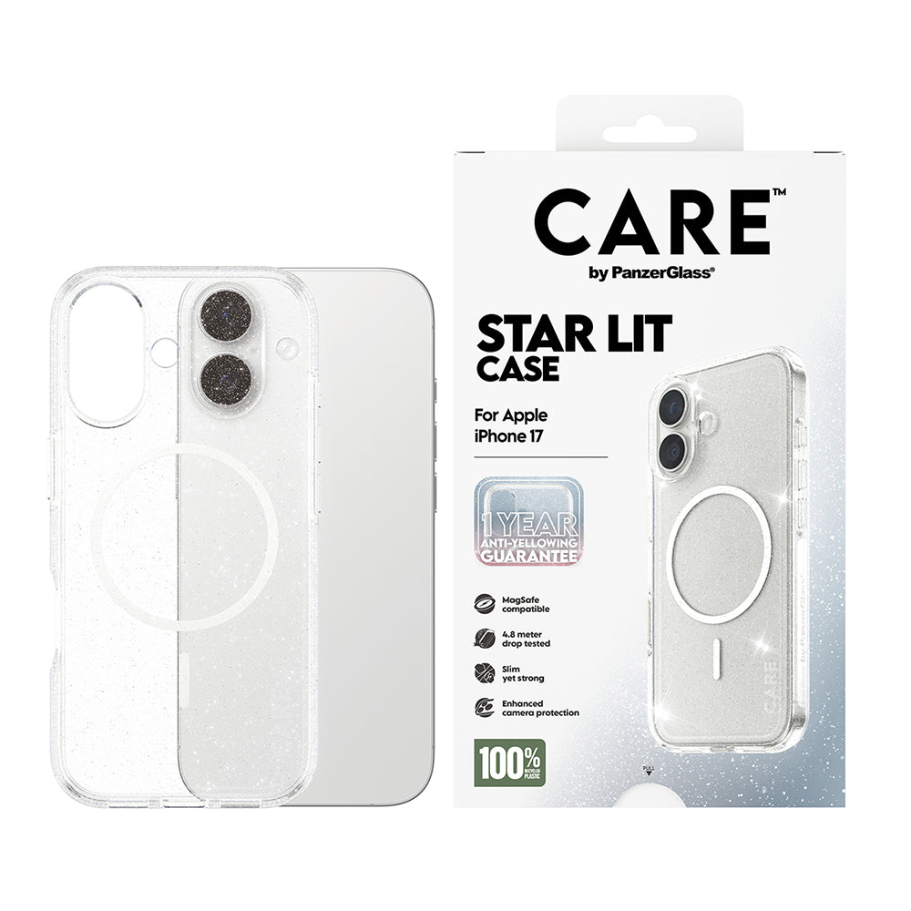 MagSafe Hülle für Apple iPhone 17, PanzerGlass, Care Urban Explorer Star Lit, Transparent Weiß