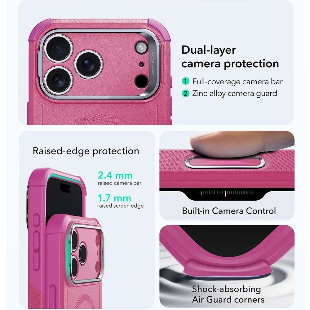 MagSafe Hülle für Apple iPhone 17 Pro, ESR, Cyber Armor Kickstand, Rosa