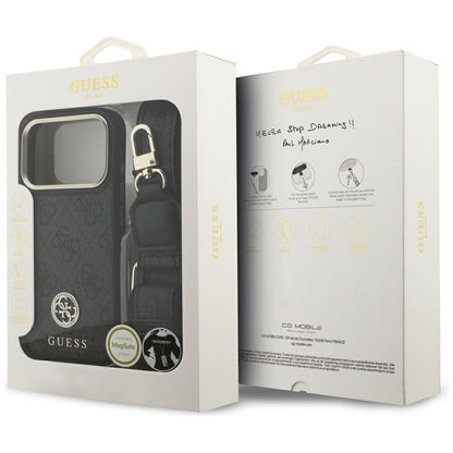 MagSafe Hülle für Apple iPhone 17 Pro, Guess, 4G Strass Logo mit großem Band, Schwarz