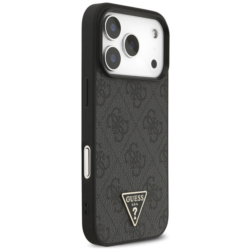 MagSafe Hülle für Apple iPhone 17 Pro, Guess, 4G Triangle Logo mit Kordelband, Schwarz
